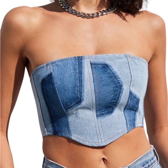 FURST OF A KIND VINTAGE DENIM CORSET TUBE TOP (O/S) - Picture 6 of 11